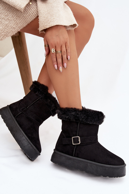 Women's Snow Boots On Platform With Buckle And Faux Fur Czarne Jesella