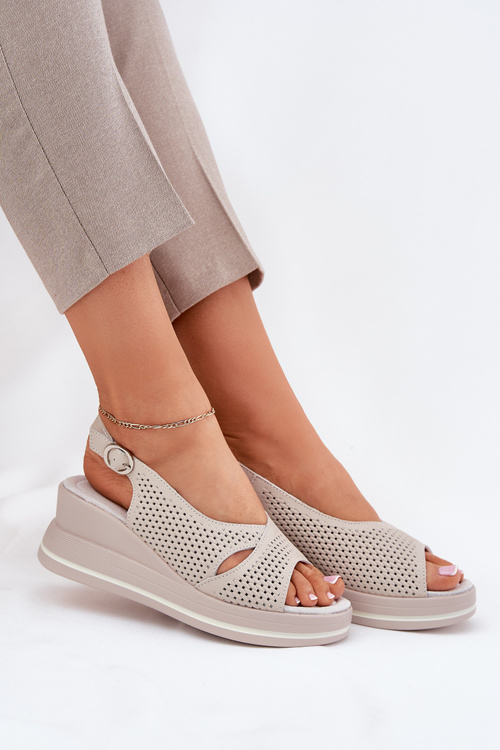 Ladies Leather Wedge Sandals S.Barski LR51-660 Beige