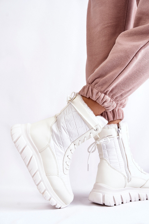 Women's Lace-up Snow Boots On The Platform White and Beige Anubi