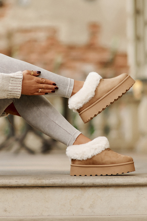 Śniegowce Z Futerkiem Eko Zamszowe Na Platformie Camel Neathoria