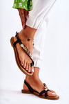 Women's Sandals With Ornaments On The Belt Black Alamis