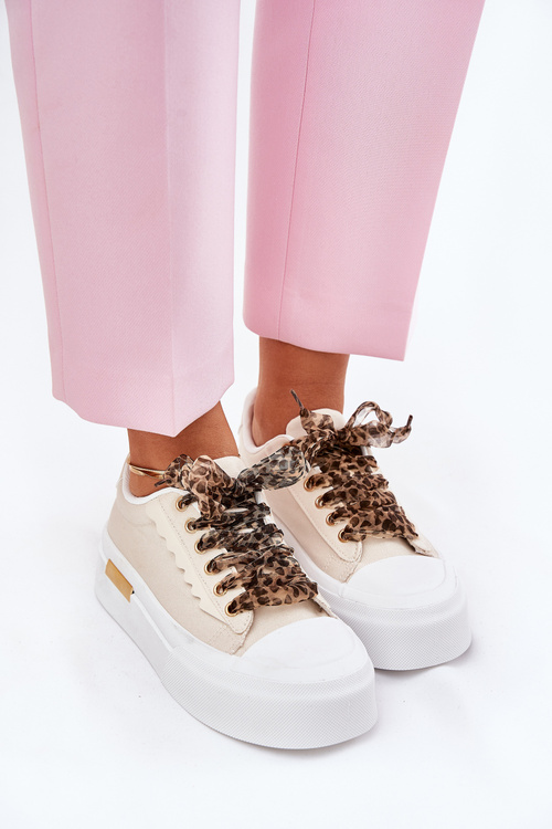 Women's Sneakers On Massive Platform With Decorative Lacing Beige Zidora