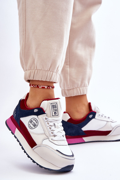 Sneakersy Skóra Memory Foam System Biało-Czerwone Big Star LL274369