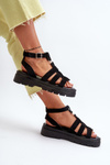 Women's Black Gladiator Sandals Made of Faux Suede Dorameia
