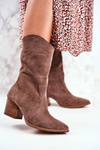 Botki Damskie Na Obcasie Skóra Nubuk Cappuccino Nicole 2580
