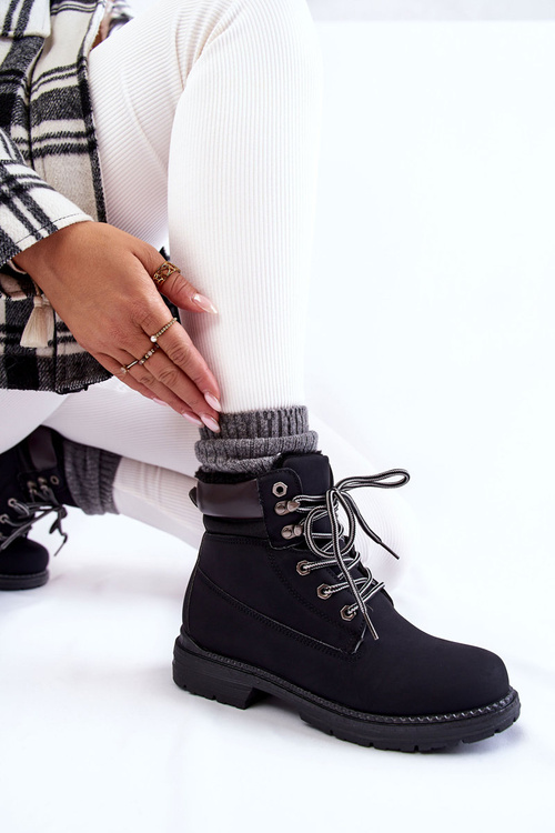 Botki Trapery Damskie Ocieplane Czarne Lonne