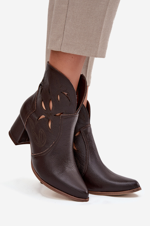 Leather Openwork Women's Ankle Boots On Heel Zazoo 3647 Chocolate