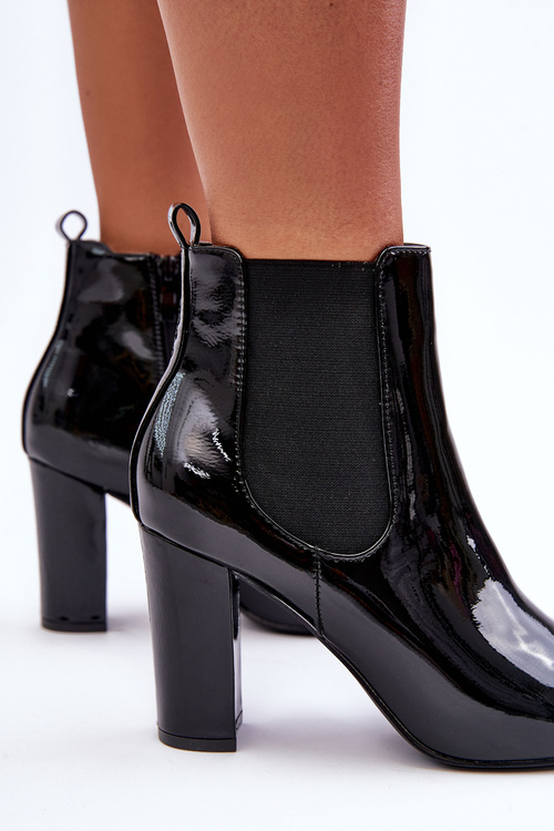 Botki Lakier Słupek Czarne Evita L08-251