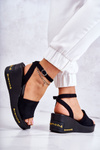 Women's Suede Wedge Sandals Black Cortena