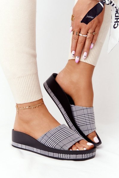 Wedge Slippers Vinceza 21-17113 Grey Plaid