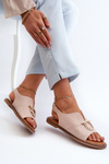 Flat Women's Sandals With Gold Decoration Vinceza 17319 Light Pink
