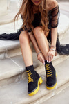 Women's Flat Boots Black Yellow Malawi