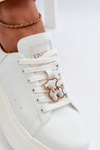 Women's Leather Platform Sneakers With Teddy Bear White Vinceza 66641