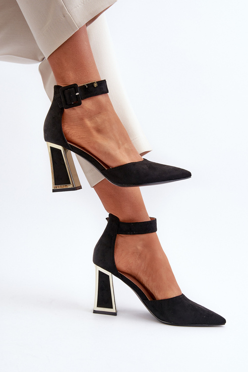 Black Suede Pumps with Block Heel Lodho