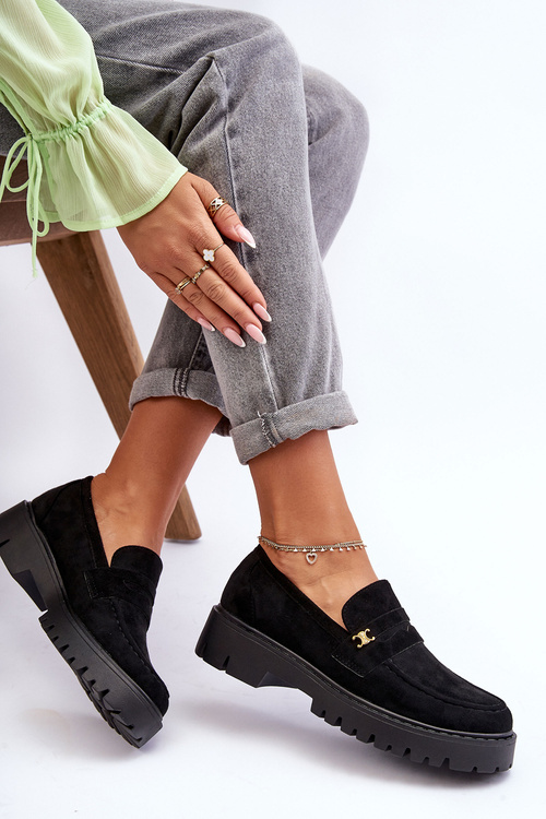 Decorated Suede Moccasins Black Esperta