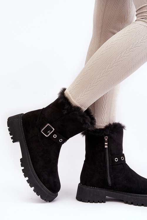 Women's Boots with Fur Zip Black Morcos