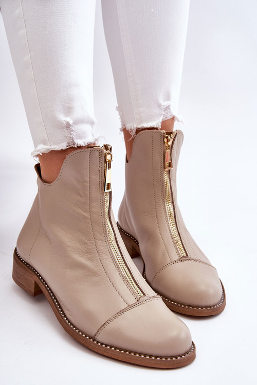 Leather Zipper Boots Nicole 2785/008 Beige