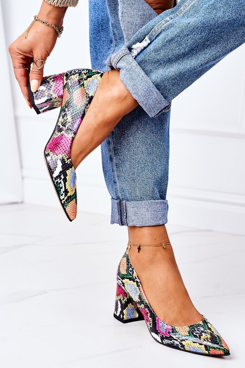 Leather Pumps With A Snake Pattern Lewski Shoes 2801 Colorful