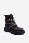 Women's Leather Embellished Ankle Boots Black Sibenna 
