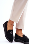 Women's Suede Low Wedge Loafers Black Synthia