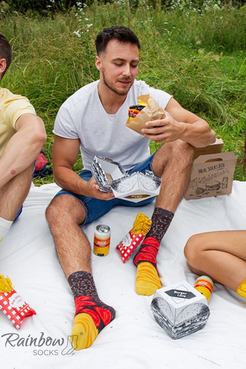 Rainbow Socks Meal Socks Box Burger Fries Beer 5 Pairs
