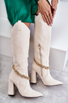 Women's Suede Warm Boots With A Chain Light Beige Jasmin