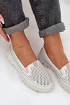 Skórzane Lekkie Ażurowe Mokasyny Damskie Na Platformie Białe Tanelora