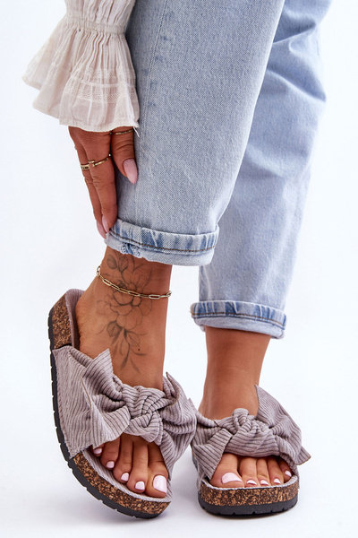 Corduroy Slippers On The Cork Sole Grey Summertime
