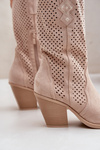 Perforated Cowboy Boots On A Heel Light Beige Salive