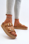 Women's Platform Sandals with Buckles Camel Lolpey