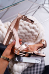 Women's Platform Stiletto Sandals Pink Gold Huran