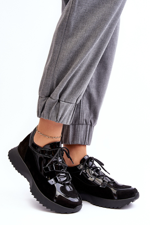 Women's Leather Lacquered Sports Shoes M01/2 Zazoo Black