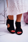 Women's Stiletto Sandals Openwork Suede Black HiBaby