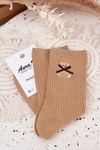 Cotton Socks Striped With Bear Light Brown