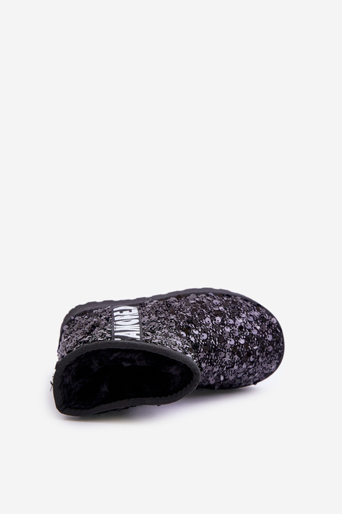 Children's Snow Boots Botki Ocieplane with Sequins Black Rebbica