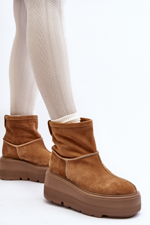 Leather Women's Boots on Chunky Sole Camel Zazoo 3424