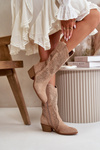 Lace-up Women's Cowboy Boots with Heels Brown Iceda
