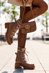 Leather Women's Boots with Lacing Beige Doreli