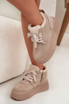 Women's Snow Boots On Platform With Furry Sheepskin Beige Luma