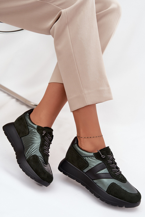 Damskie Sneakersy Na Platformie Ciemnozielone Vinceza 58561