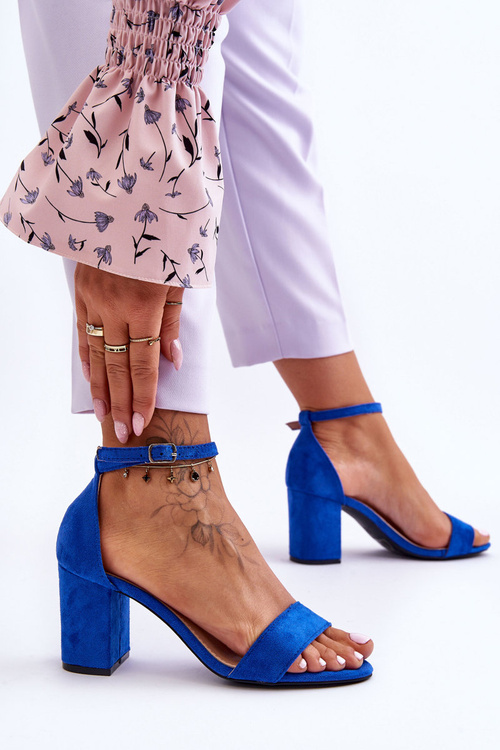 Suede High Heel Sandals Blue Madame
