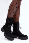 Suede Lace-Up Boots with Faux Fur Workery Black Frendo