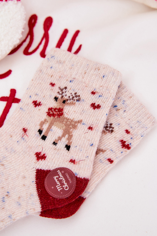 Dziecięce Skarpetki Świąteczne Wełniane Z Reniferem Beżowe 