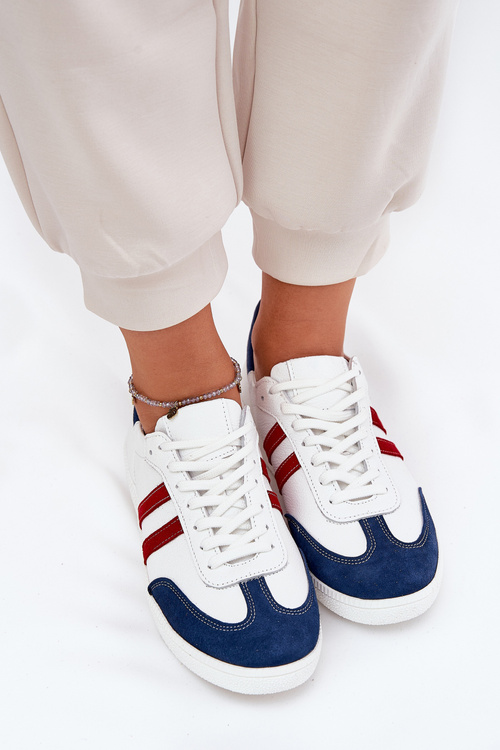 Zazoo N1068 Leather Low Sneakers Women White-Navy