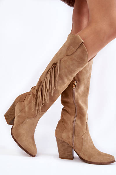 Women's Suede Cowboy Boots Lewski 3094/F Dark beige