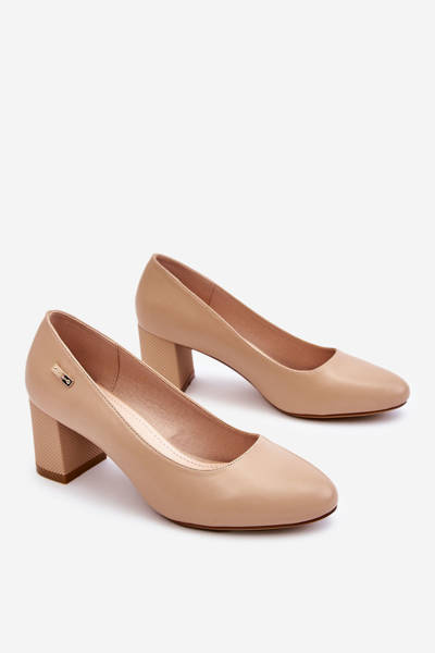 Leather Pumps On A Block Heel Sergio Leone PB178 Beige