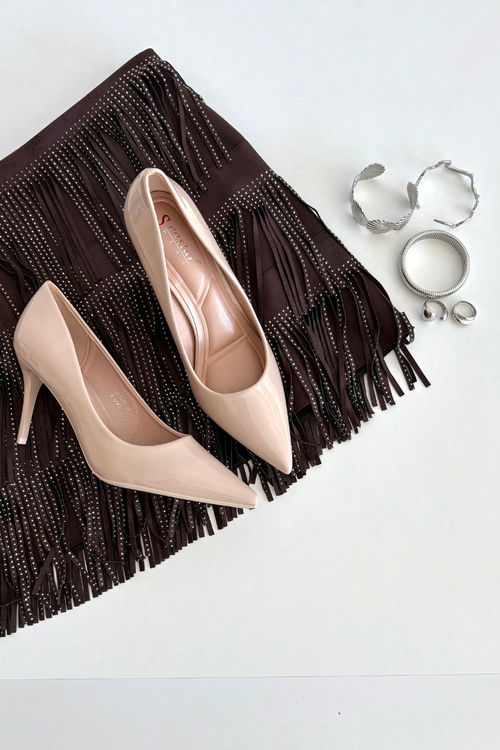 Patent Eco Leather Women's High Heels With Pointed Toes Beige Jadira