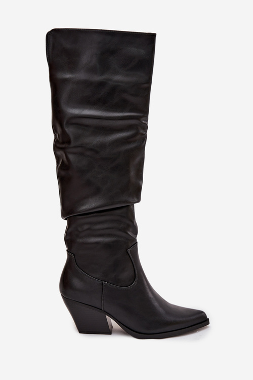 Cowboy Boots With Heel With Wrinkle Insulated Black Rosvian
