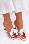 Women's High Heel Slippers With Artificial Flower White Reyi