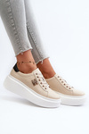 Beige Women's Leather Platform Sneakers Pernalia
